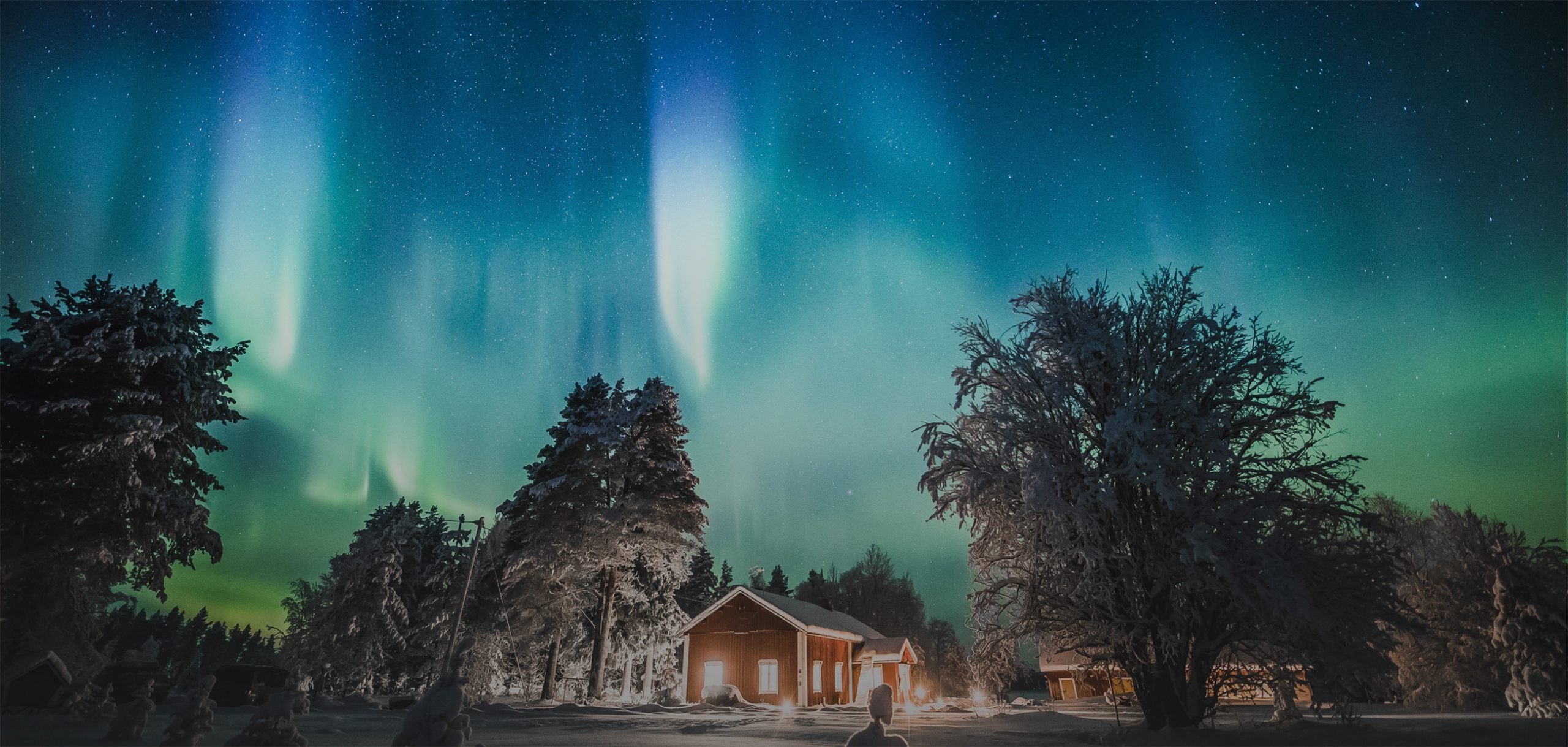 Premium Photo  A house under the aurora borealis